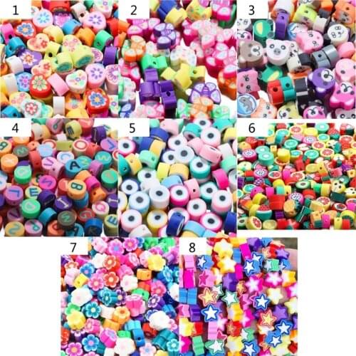 200 Pcs Fruit/Flowers/Stars Soft Pottery Beads Assorted Mix Fruit Heishi Beads for Bracelet Making Jewelry Crafts Making