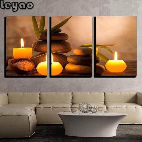 3 Pieces-Spa Still Life,Candles and Zen Stones Full Square/Round Drill 5D Diamond Painting Triptych Embroidery Cross Stitch Kits