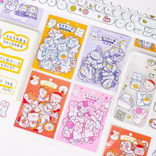 40PCS/Set Kawaii Korean Cartoon Anime Bunny Bear Sticker DIY Mobile Phone Album Decoration Cute Office Student Stationery