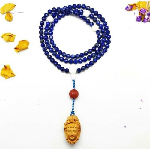BRO506 Navy Lapis Lazuli 108 Prayer Beads Mala Neckalce for Girls Free Shipping