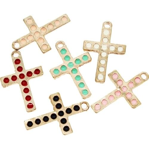 6pcs/lot 18*28mm Jewelry Accessories Enamel Small Cross Charms Earrings Necklace Pendant Handmade DIY Material