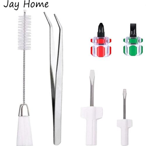 6PCS Sewing Machine Parts 4 Size Mini Sewing Screwdriver Sets & Tweezer & Double Headed Brush Repair Kit DIY Sewing Accessories