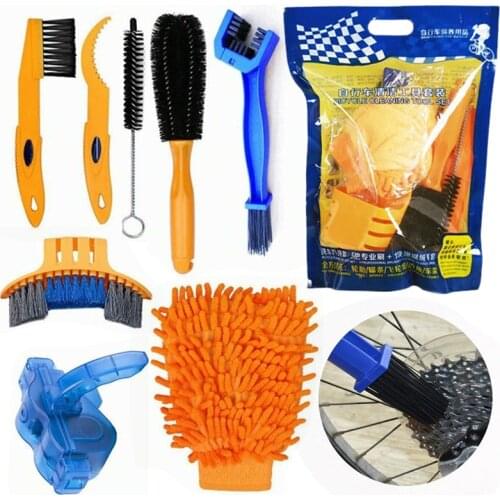 8pcs/set Portable Bicycle Cleaning Tool Bike Brush Maintenance Washing Tool Kit Chain Cleaner Cycling For Mountain Road BMX