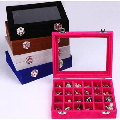 Various Color Options 24 Grids Velvet Jewelry Box Rings Earrings Necklaces Pendants Bracelets Makeup Jewellery Organizer Storage