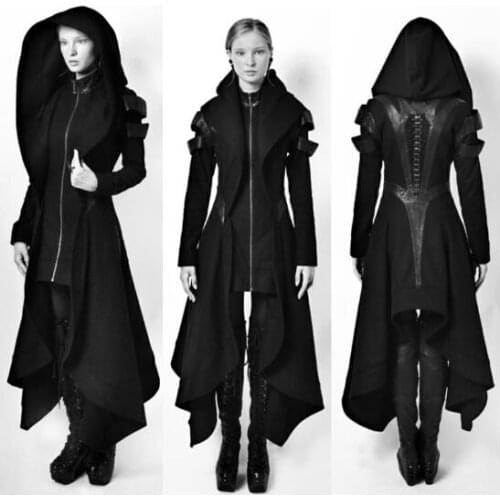 Black Irregular big Hooded Coat women Punk Gothic Cosplay Steampunk medieval black long coats ladies Jacket tops costume 5XL