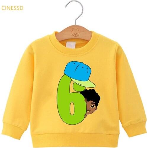 Number 6 Print Birthday Gift Clothes Winter For Teen Black Boys Dope Melanin ChildrenS Sweatshirts Cute Jumper Graphic Hoodie