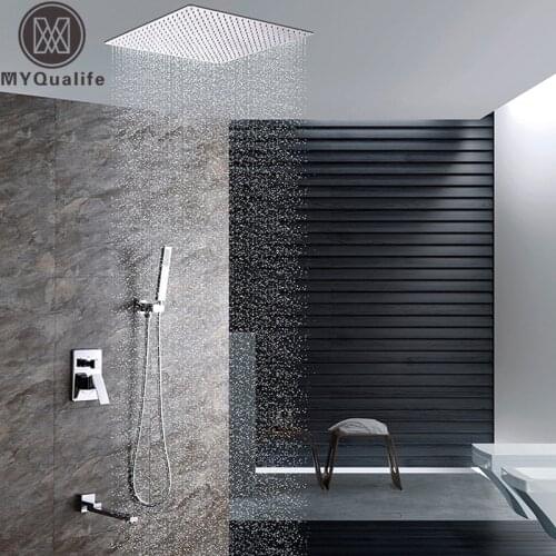 Ceiling Mounted Bath Shower Set Single Handle 3 Functions Shower Mixer Tap with Handshower and Rotate Tub Spout