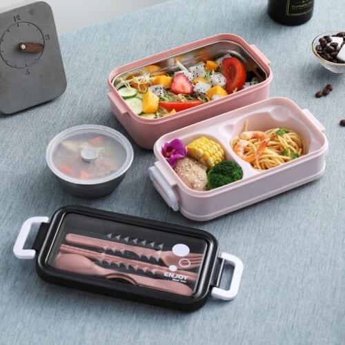 Double-layer Food Storage Container Microwave Lunch Box Office Worker Bento Box with Soup Bowl Home Kitchen Utensil