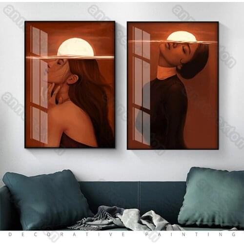 European Style Canvas Painting Poster and Print Pretty and Charming Women Under Red Background for Living Room Gallery Wall Deco