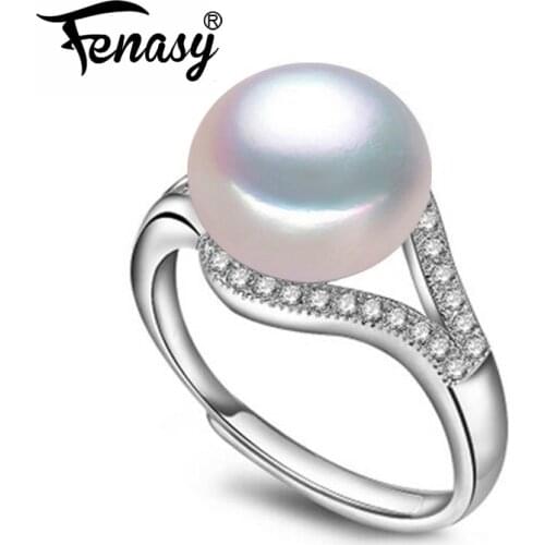 FENASY Natural Freshwater Pearl Rings For Women New Fashion Pearl Jewelry Classic Silver Color Ring Wholesale Lots Bulk