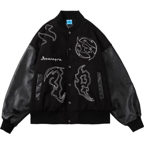 Hip Hop Baseball Jacket Coat Men Letter Embroidery Streetwear Leather Sleeve Patchwork Varsity College Fashion Vintage Jacket