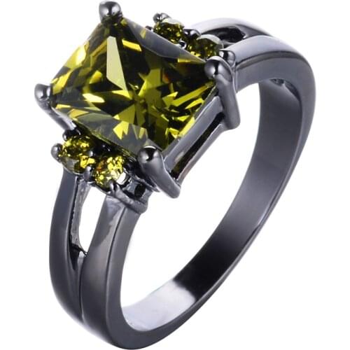 Classical Female Small Olive Green Stone Ring Vintage 14KT Black Gold Engagement Rings For Women Promise Love Wedding Band Ring