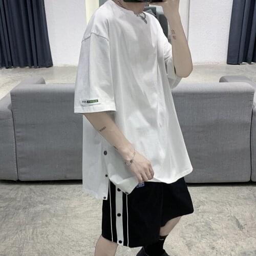 Frock Coat Suit Man Summer Loose All-match Solid Color Slit Short Sleeve T-shirt Ins 2 Pieces of Handsome Casual Cropped Pants