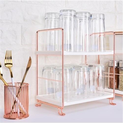 Kitchen Storage Holder Nordic Metal Seasoning Rack Bathroom Toilet Multifunctional Organizer Home 2-Layer Stackable Makeup Shelf