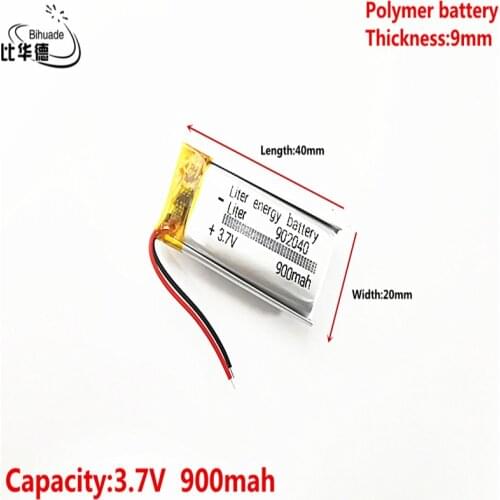 Liter energy battery Good Qulity 3.7V,900mAH 902040 Polymer lithium ion / Li-ion battery for tablet pc BANK,GPS,mp3,mp4