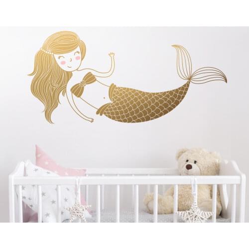 Little Mermaid Wall Decal - Kids Nursery Room Decal Removable Wall Sticker Cute Mermaid Wall Art Vinyl DIY Sticker F831