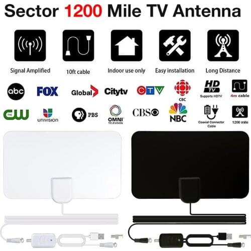 Newest TV Aerial Indoor Amplified Digital HDTV Antenna 1200 Miles Range With 4K HD1080P DVB-T Freeview TV For Life Local Channel