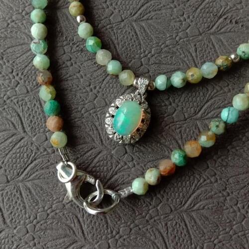 YYGEM Natural Faceted Chrysocolla Tiny Necklace Opal Pendant Jewelry 925 Silver Clasp