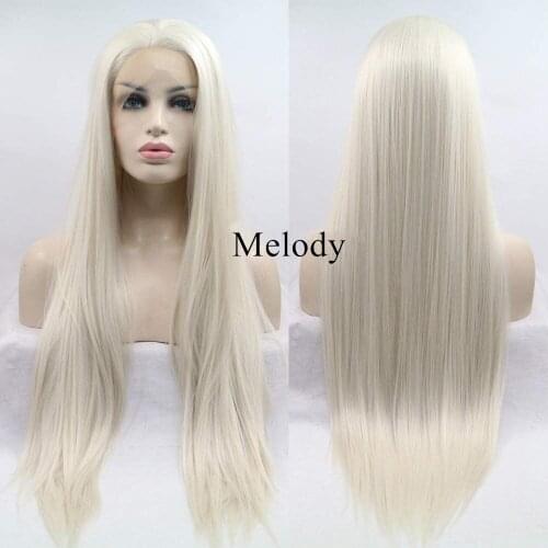 Melody Wigs 60# Long Straight White Color 13*3 Lace Front Synthetic Wig Heat Resistant Fiber for Women Cosplay Everyday Hair