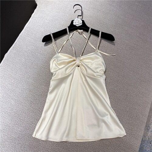 Sexy Tube Top Satin Rhinestone Camisole Small Shirt for Women Backless Halter Tank Vest Blusas Lady