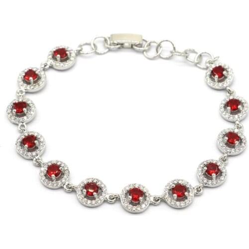 11x9mm Dazzling SheCrown 10g Created Fire Rainbow Mystic Topaz Red Blood Ruby CZ Wear Birthday Gift Silver Bracelet 7.0-8.0inch