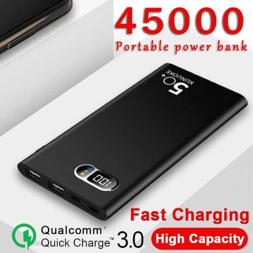 Power Bank Portable Ultra-thin Mobile Phone Charger 45000mAh Digital Display Charger 2USB Outdoor Travel Power Bank for Xiaomi