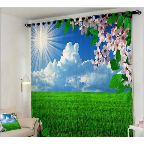 Simple style 3D curtains green grassland print Window Curtain living room Bedroom Cortina Drapes Rideaux Custom size pillowcase
