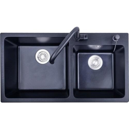 [ drop shipping] stone kitchen sink pearl double basin xiancai basins SYS8646 black granite lash