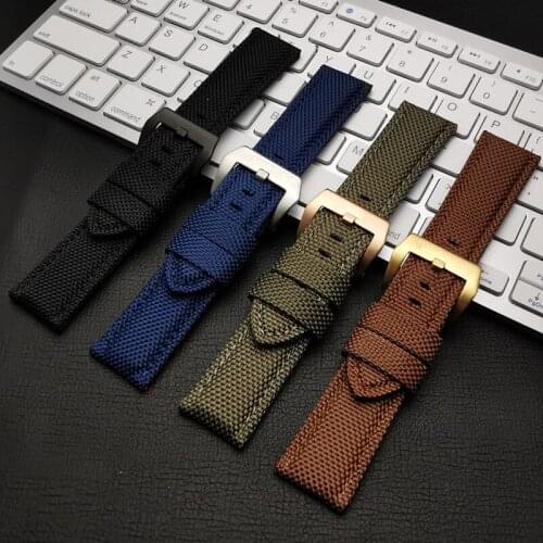 22mm 24mm 26mm Black Blue Brown Blue Canvas Nylon fabric leather watch band Bracelet Buckle Clasp For Panerai strap tools free