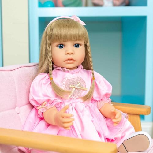 Npk 55cm Full Body Silicone Doll Baby straight gold Hair Realistic Reborn Toddler Doll Baby Bath Toy For Children