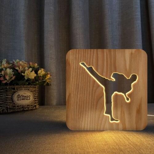 Sports Taekwondo Wooden Table Lamp Creative Wooden Head Lamp Bedside Lamp Nightlight