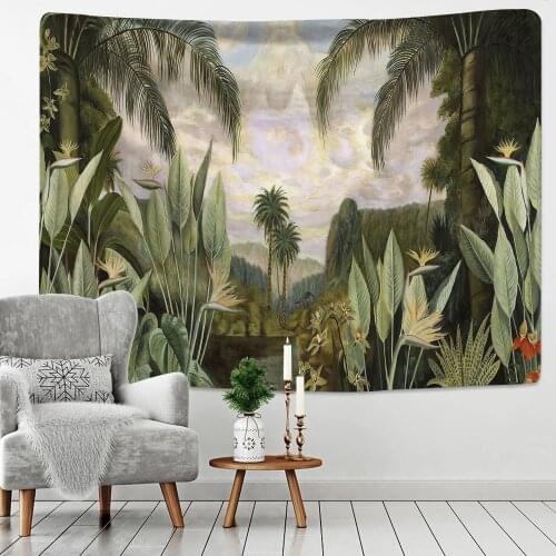 Tropical Plants Wall Tapestry Forest Palm Tree Animals Landscape Hippie Art Trippy Tapestry Mandala Boho Wall Decor Bedroom Home