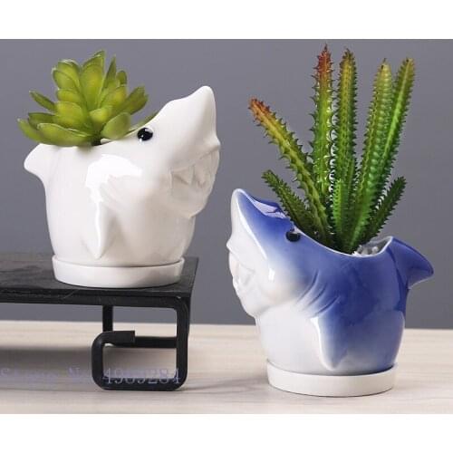 Creative Cartoon Animal Flower Pot Shark Fish Flower Vase Outdoor Garden Planting Simulation Animal Ornaments Home Decoration