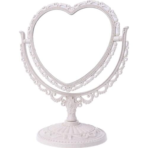 TY335 2Sides Heart-shaped Makeup Mirror Rotatable Stand Table Compact Mirror Dresser