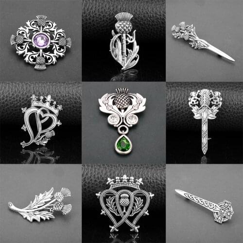 Vintage Scotland Thistle Sword Metal Brooches Outlander Scottish Thistle Cross Sword National Flower Lapal Pins Outlander Badges