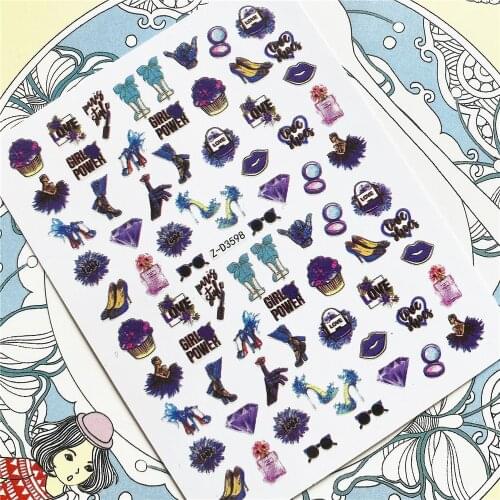 Z-D3598 Z-D3599 Z-D3635 High heels diamond red lips Love 3D Back glue Nail Art Stickers Decals Sliders Nail ornament decoration