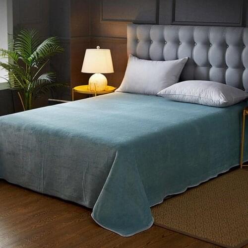 Winter Thicken Crystal Velvet Bedding Sheets Queen King Size Solid Color Anti-static Washable Flat Sheet Home Decor
