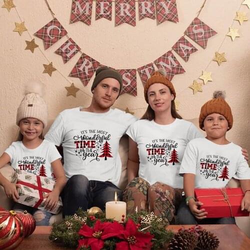 1pc Its The Most Wonderful Time of The Year Family Matching Clothes Tees Xmas Short Sleeve T-shirt Christmas Festival Gift 2021