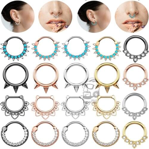 1Pc Steel Opal Septum Piercing Clicker CBR Crystal Stone Nipple Piercing Ring Nose Tragus Piercing Earring Daith Helix Jewelry