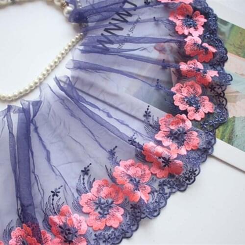 10Meters Exquisite Lace Trim Blue Mesh Fabric Embroidered Laces Trims DIY Decorative Accessories Doll Sofa Curtain Fabric