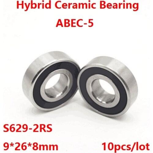 10pcs/lot S629-2RS S629RS ABEC-5 Stainless Steel hybrid Si3N4 ceramic ball bearings Double rubber cover Bicycle Bearing 9*26*8mm