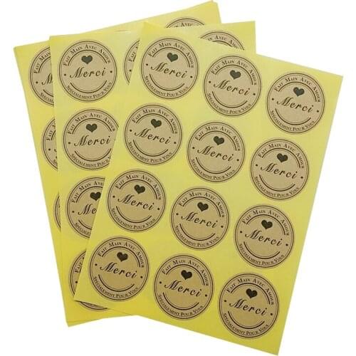 120pcs/lot 'Merci' Black Heart Round Self-adhesive Sealing Sticker DIY Gift Product Sealing Label Stickers