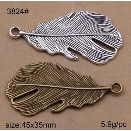 15pcs/lot 45x35mm Zinc Alloy Two Plating Color Available Leaves DIY Charms Pendants