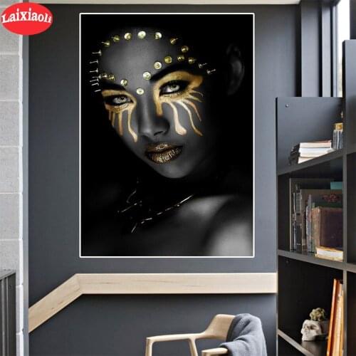 3d round square diamond Modern art, African fashion woman embroidery Diy full diamond painting stitch cross mosaic picture