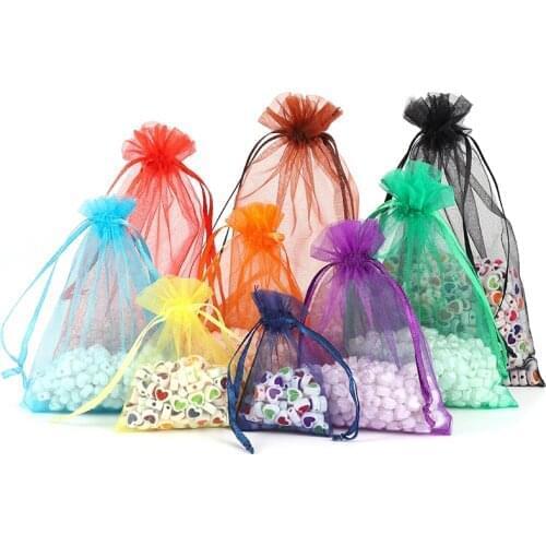50pcs 7x9 9x12 10x15 13x18CM Drawstring Organza Bags Jewelry Packaging Bags Wedding Party Gift Bag Jewelry Pouch 24 Colors
