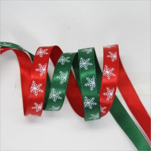 5 yards 3/8" 10mm Red Green Ribbons Snowflower Printed Satin Ribbon christmas gift ribbons