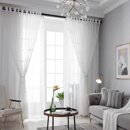 White Embroidered curtain is suitable for living room bedroom balcony study sunshade window screen custom curtain