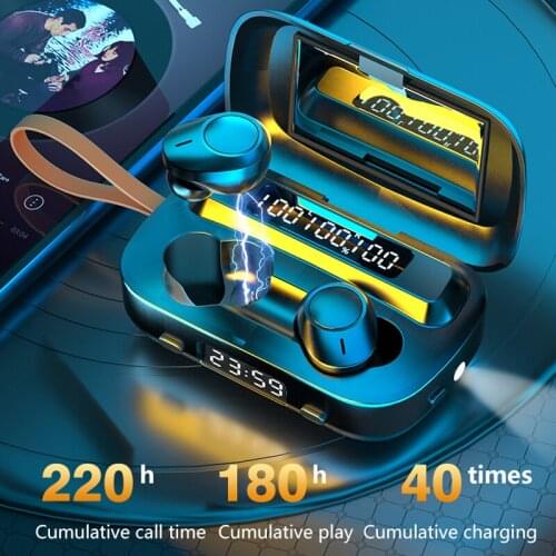 Soleeanre Bluetooth-compatible Earphones Stereo 9D Noise Wireless Headphones Sports Waterproof Touch Earbuds With Flashlight