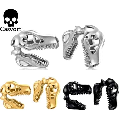 Casvort 2pcs Ear Plugs Tunnels 316L Stainless Steel Dangle Piercing Earrings Dinosaur Ear Gauges Expander Body Jewelry