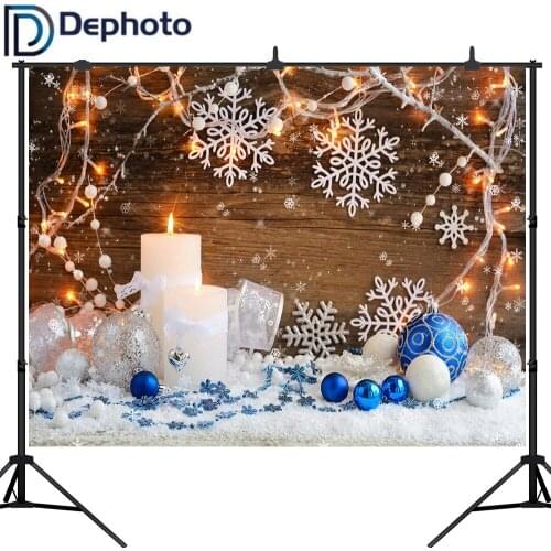 Dephoto Winter Christmas Backdrop Photography Snowflake Wood Background Decoration Baby Kid Studio Photo Shoot Prop Photobooth
